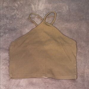 Zara Beige Ribbed Halter Top